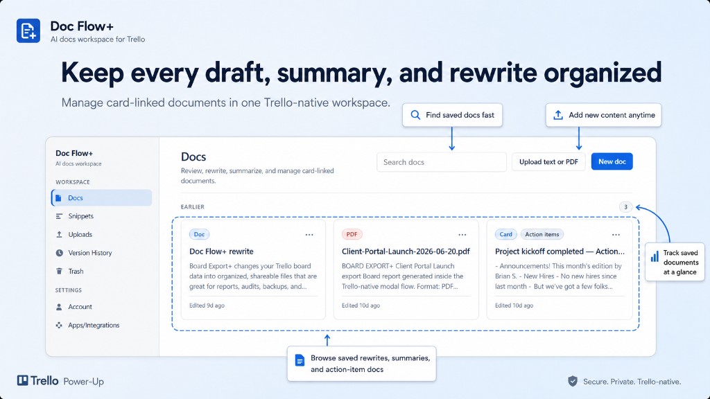 Doc Flow+ Docs dashboard with sidebar navigation