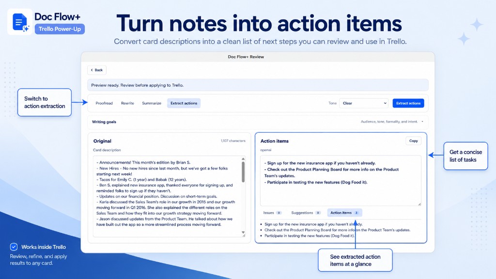 AI Review — turn notes into action items